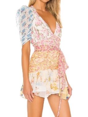 Multicolor Pastel Floral Wrap Mini Dress
